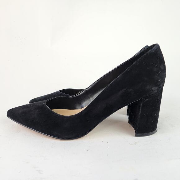 Marc Fisher Caitlin Point Toe Black Heels Size 6.5M Black Suede Pumps - Picture 4 of 8